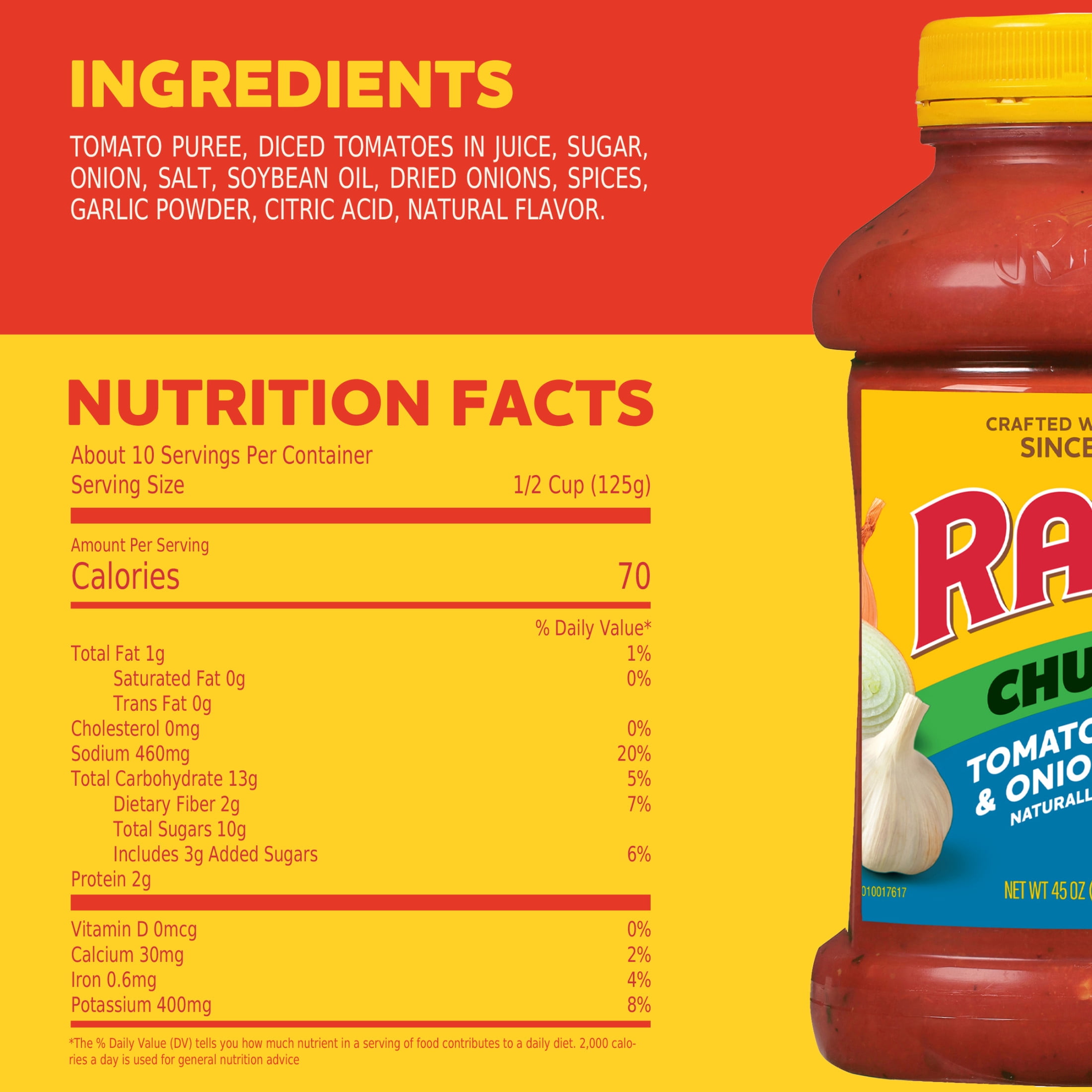 (4 pack) RAGU Chunky Tomato Garlic and Onion Pasta Sauce, 45 oz