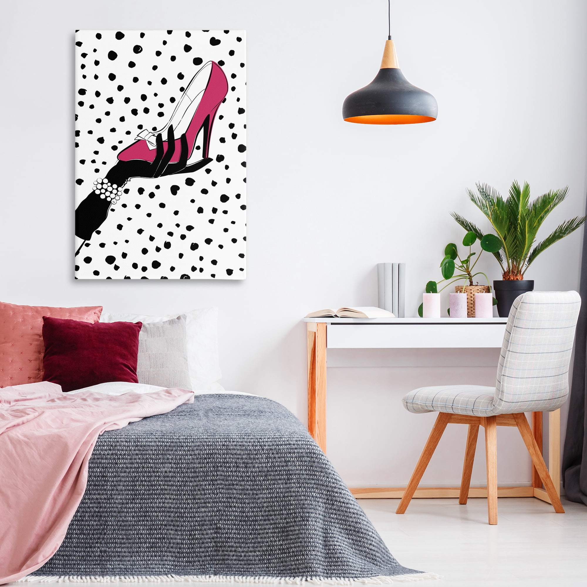Stupell Industries Pink Shoe with Dots Beauty & Fashion Painting Gallery Wrapped Canvas Art Print Wall Art, 30 x 45