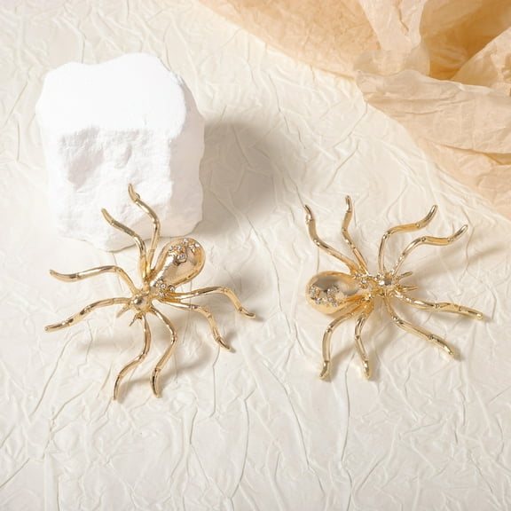 Exaggerated Retro Metal Rhinestone Spider Stud Earrings for Women Fashion Holiday Party Accessories
