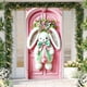 thumbnail image 4 of Cubierta de puerta de conejo de Pascua | Lindo conejito de peluche con orejas de flores y lazo rosa y verde | Decoración impermeable para interiores y exteriores | Decoración para fiestas nav, 4 of 5