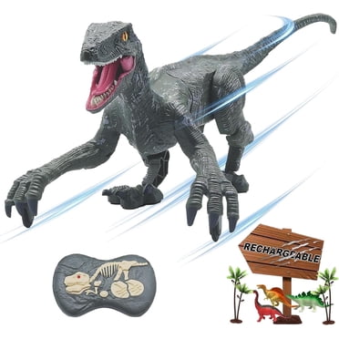 UFULMN Remote Control Dinosaur Toys for Boys Kids Girls Electronic RC Robot Toy Walking Roaring Velociraptor Jurassic Dino Rechargeable Raptor Blue