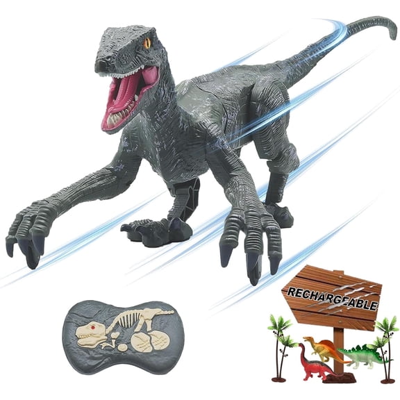 UFULMN Remote Control Dinosaur Toys for Boys Kids Girls Electronic RC Robot Toy Walking Roaring Velociraptor Jurassic Dino Rechargeable Raptor Blue