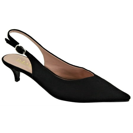 Stiletto Heel Slingback Pumps - Sela-8 Pointed Pointy Toe Slingback Kitten Low Heel Pumps Black