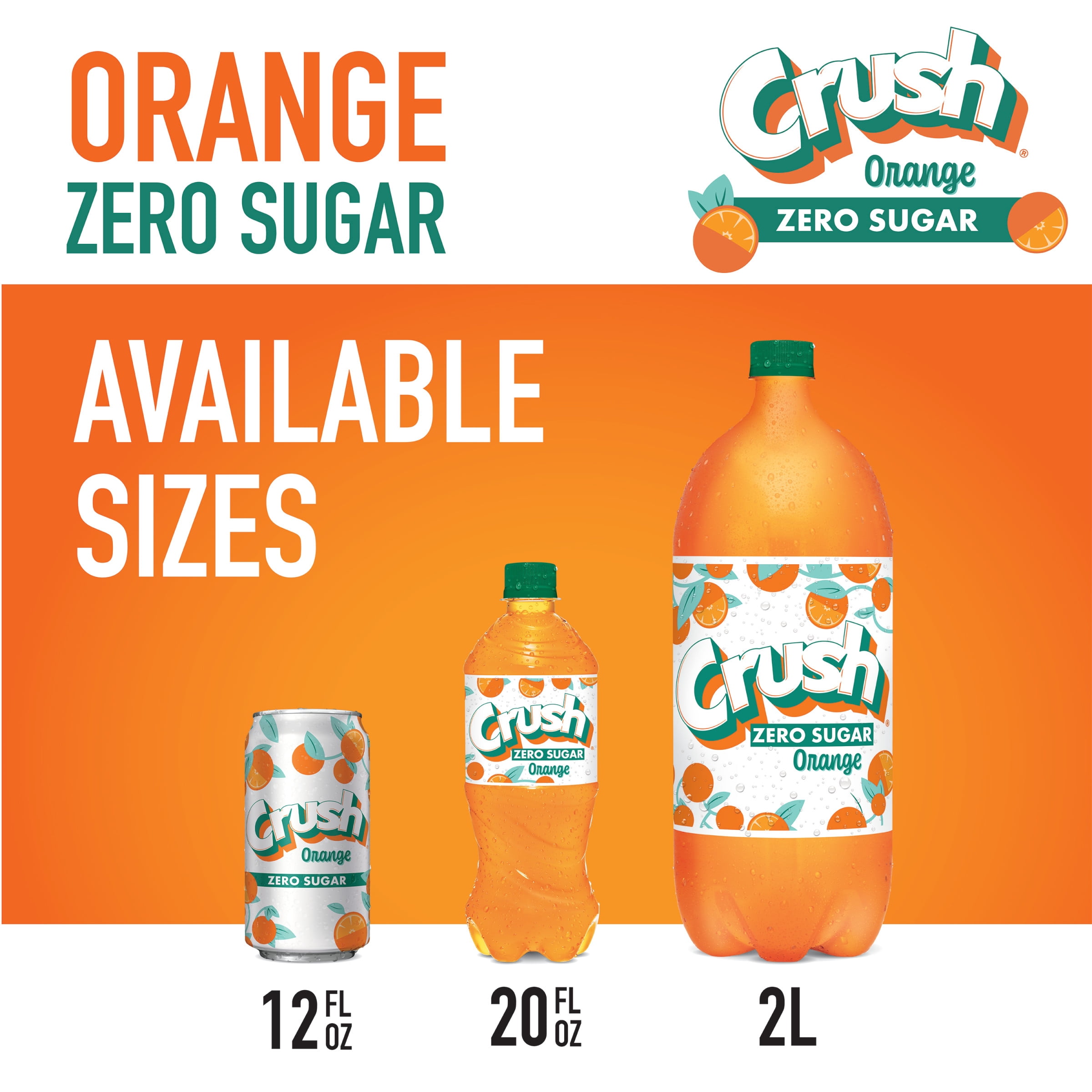 Crush Caffeine Free Zero Sugar Orange Soda Pop, 12 fl oz, 12 Pack Cans