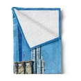 thumbnail image 2 of United States Soft Flannel Fleece Blanket, Lower Manhattan Skyline Brooklyn Bridge in New York City Famous Landmark, Cozy Plush for Indoor and Outdoor Use, 50" x 70", Pale Blue Tan, by Ambesonne, 2 of 5