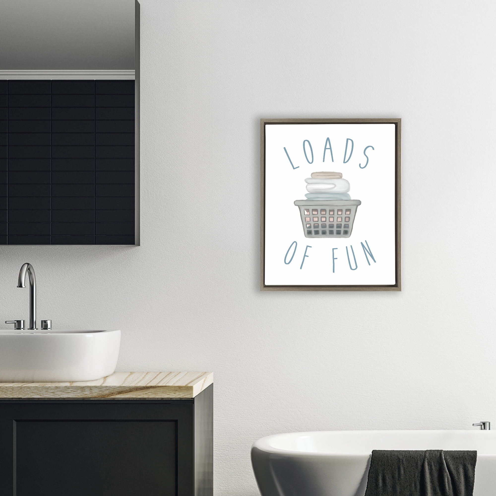Stupell Industries Loads Of Fun Laundry Basket Brown Framed Floater Canvas Wall Art, design by Elizabeth Medley