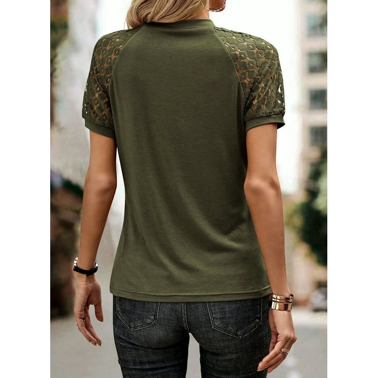 SHEWIN Women's Color Block Tshirts - Loose Fit Short Sleeve Casual Tops