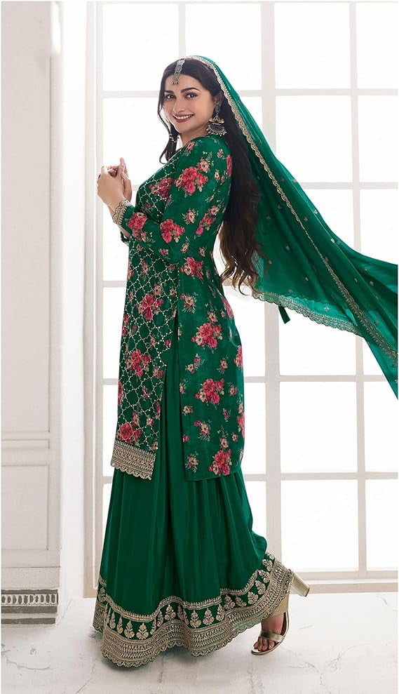 Reception Wear Indian Designer Salwar Kameez Dress Pakistani Sharara Plazo  Suits ( Green, M - 40 ) - Walmart.com