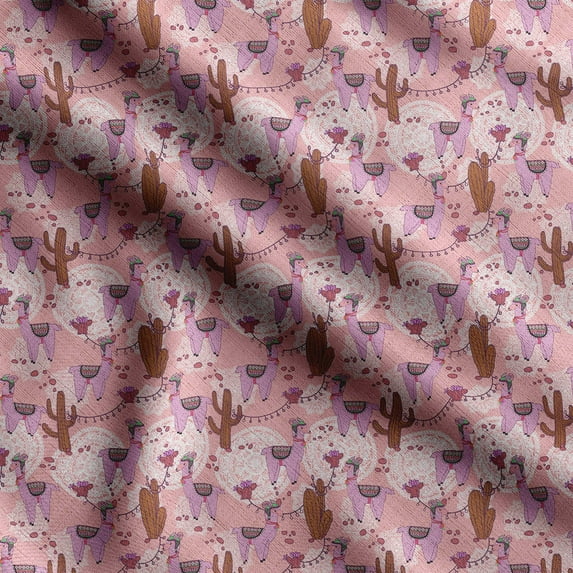 Soimoi Llama Alpaca Print,Cotton Poplin, Sewing Fabric Sold by The Yard 42 Inch Wide,Sewing Craft Quilting/Quilt Making Fabric, Brown & Pink