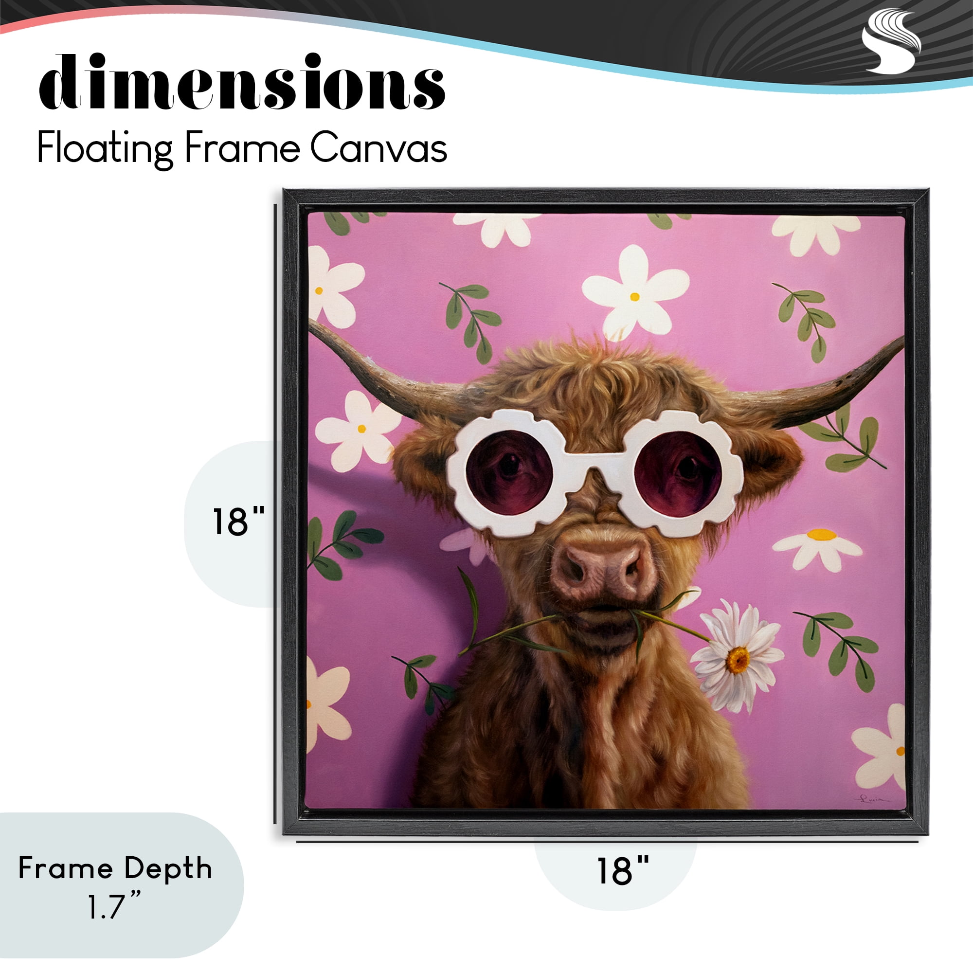 Stupell Industries Fresh As A Daisy Cattle Black Framed Floater Canvas Wall Art, design by Lucia Heffernan