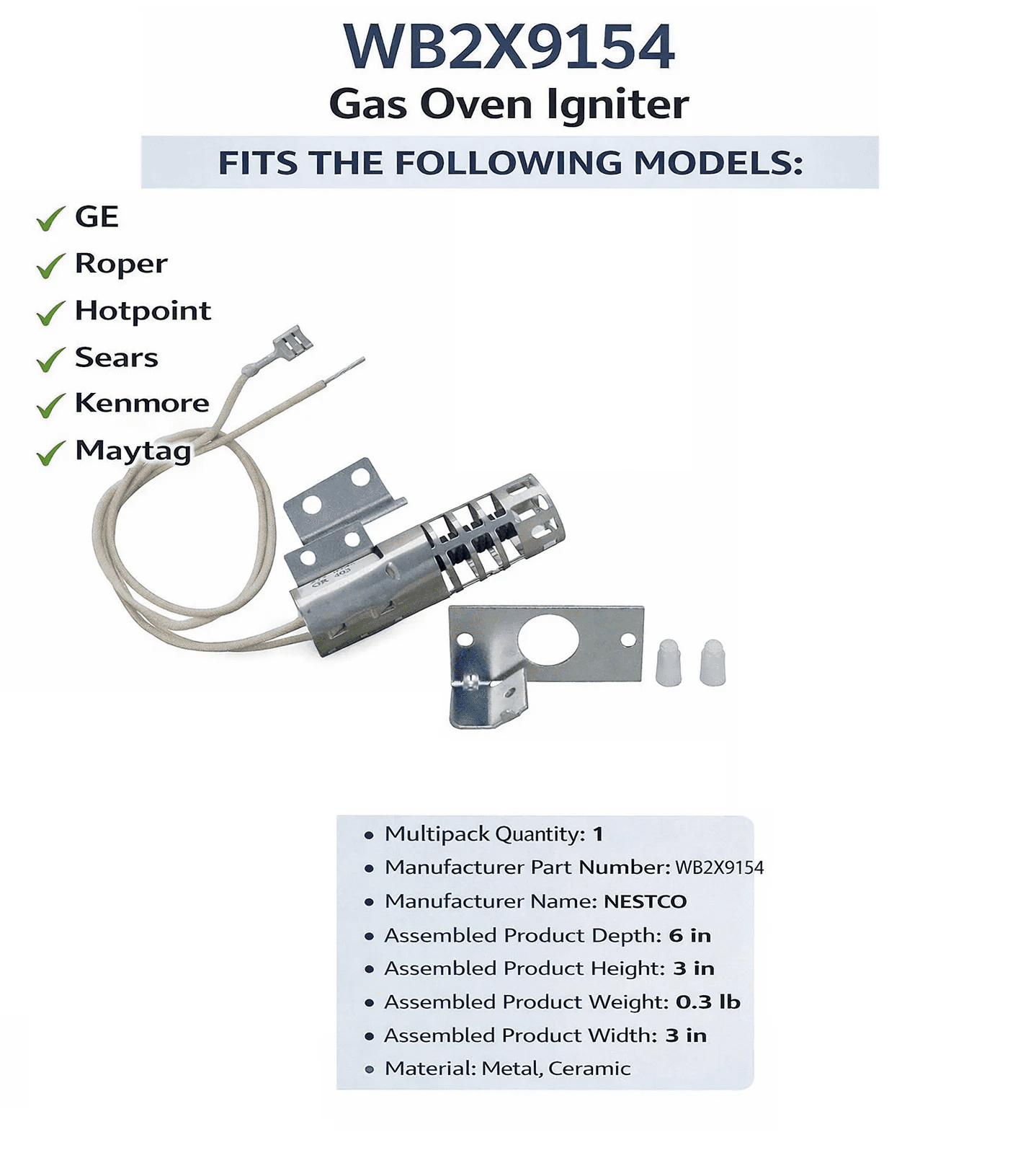 WB2X9154 Gas Range Oven Igniter for GE & Roper – Replacement for AP2014008, PS243425