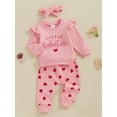 thumbnail image 4 of Elippeo Toddler Girl Valentine's Day Outfits Letter Print Flying Sleeve Sweatshirt with Heart Pattern Pants Headband  6 12 18 24 Months 3 Years, 4 of 9