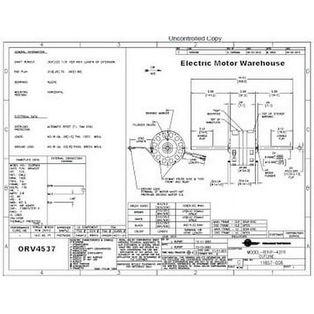 1/4 HP 115 Volt 1625 RPM 1 speed Coleman (6747A311) RV Air Conditioner Motor Century # ORV4537