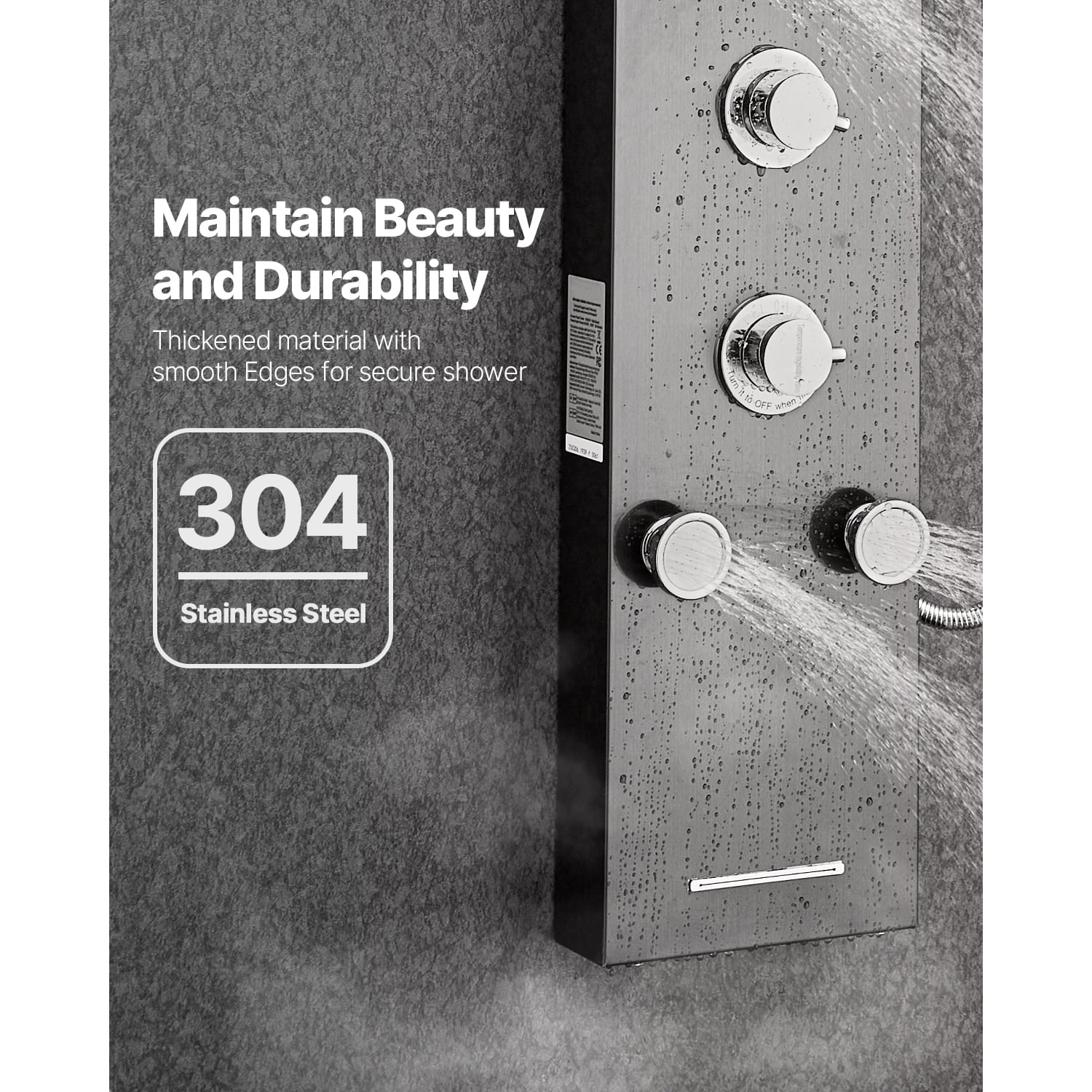 KFFKFF Shower Panel Tower System, 53 in Brushed Stainless Steel, Incorporates Rainfall Shower Head, LED, 6-Function Faucet, Wall-Installed Rain Massage System with 5 Body Jets, Handheld, Tub Spout