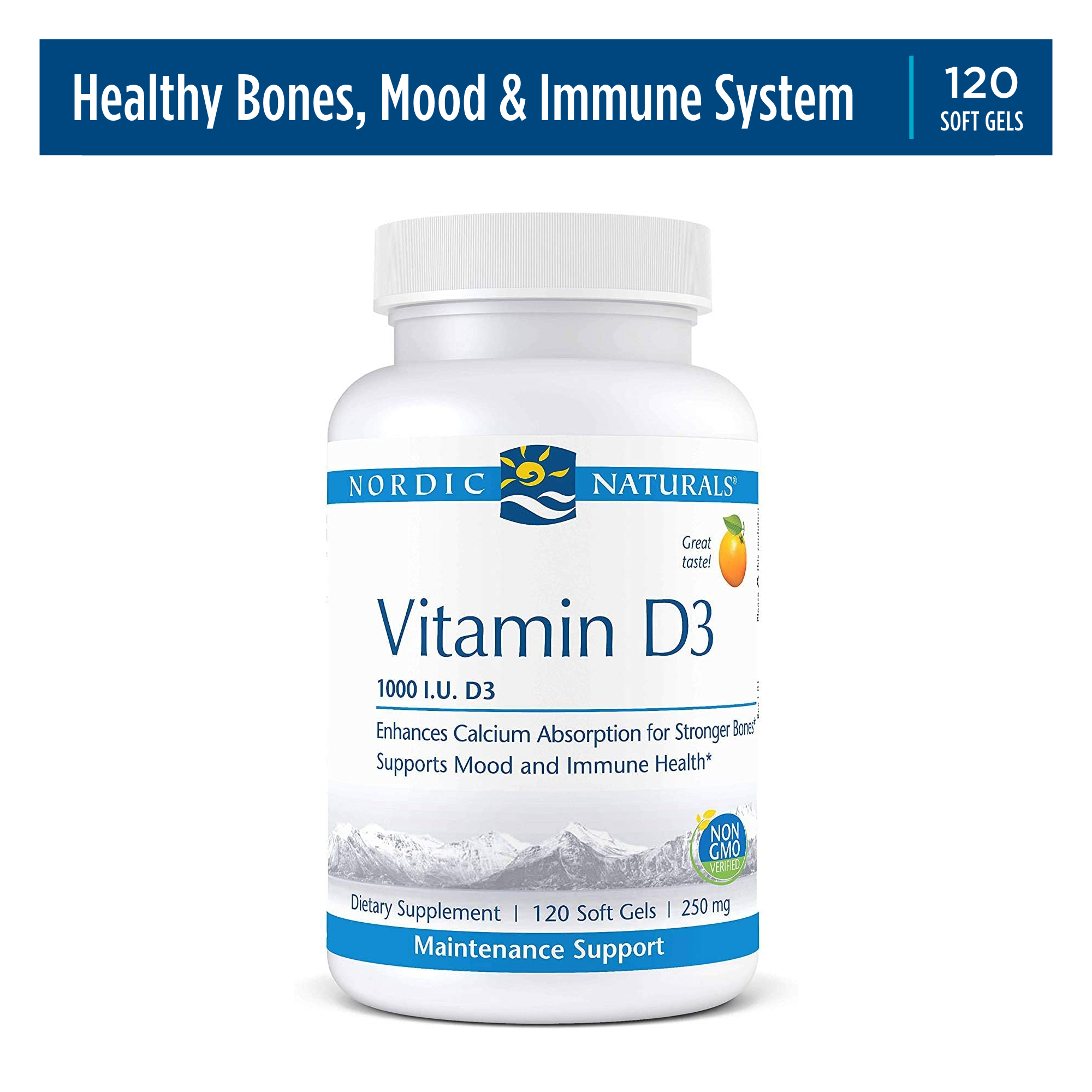 Nordic Naturals Pro Vitamin D3 Softgels, Orange, 1000 IU, Non-GMO,120 ...