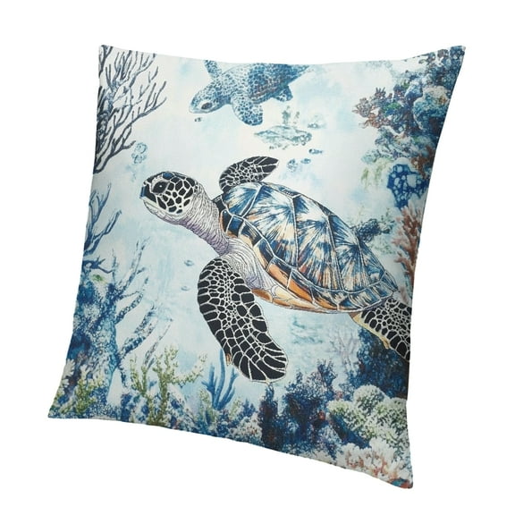 Autua Nautical Coastal Pillow Covers Summer Beach Ocean Theme Blue Sea Turtle Coral Outdoor Throw Pillows Rustic Pillowcases for Bed Couch Home Decor 12x12in