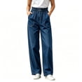 thumbnail image 2 of ClodeEU Women's Elastic Waist Denim Wide Leg Pants,Casual Loose Lightweight Jeans With Pockets ,Women's Plus L, 2 of 6