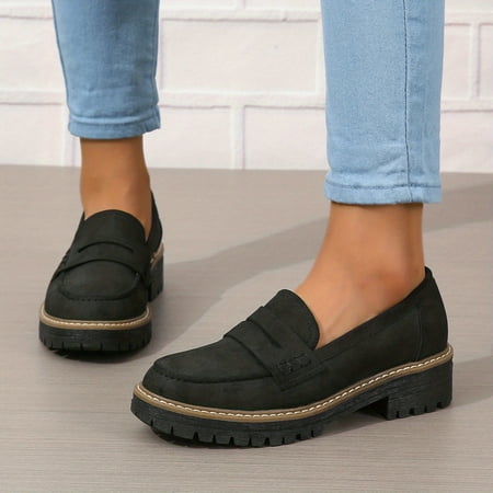 

GUMAAY Stylish Women s Chunky Loafers | Easy Slip-On Comfort Round Toe | Versatile & Durable Faux Leather for Fall Fashion
