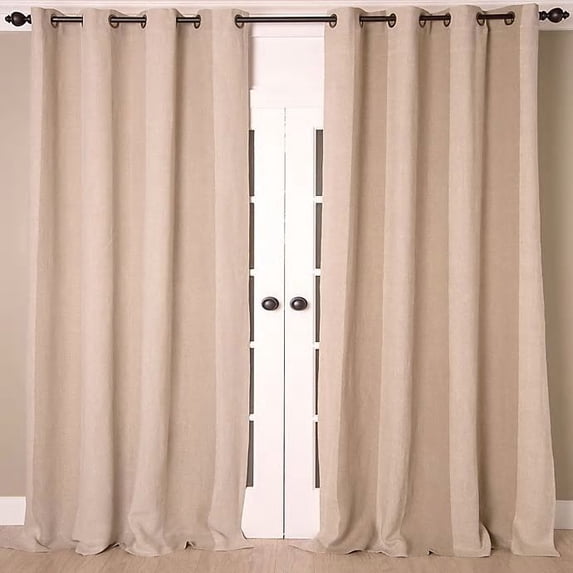 Linen Stripe Vertical Stripe 108-Inch Grommet Top Window Curtain Panel in Natural/Ivory