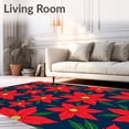 thumbnail image 2 of ODIKA 6'x9' Machine Washable Non-Slip Area Rug, Poinsettia Bloom Botanical Print with Seasonal Flower Arrangements High Traffic Rug, Red, 507723, 2 of 5