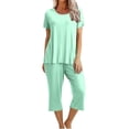 thumbnail image 2 of SDNall Pajama Sets for Women 2 Piece Solid Color Round Neck Short Sleeve Sleepshirt and Pants Sets Loungewear Pajamas with Pockets (Mint Green, Sizes S-XXL), 2 of 9