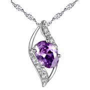 DEVUGGO 0.78 Carat TCW Oval Cut Gemstone Created Amethyst 925 Sterling Silver Necklace Pendant with free 18 Chain