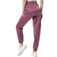 thumbnail image 3 of Pantalones cargo de satén para mujer Inspire Chic, de cintura alta, con cintura elástica, casuales, talla XL, color rosa púrpura, 3 of 6