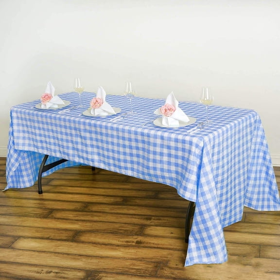 x 126-Inch Blue Gingham Checkered Polyester Tablecloth Table Linens Wedding Party Events Decorations Catering
