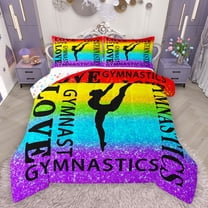 Feelyou Sport Gymnastics Lover Full Size Comforter Sets, Glitter Rainbow Bedding Comforter Set, Colorful Stripes Lines Reversible Bedding Sets, Ultra Soft Bedroom Decor, 3-Piece