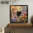 1pc Black Cat Wildflower Meadow Square Wall Art, 8x8in Wood Frame Sign ...