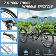 Mooncool Adult Tricycle 24inch 7 Speed, Three Wheel Bicycle for Adult, Adult Trike w/ Tools & Big Basket for Exercise Shopping Picnic Outdoor Activities
