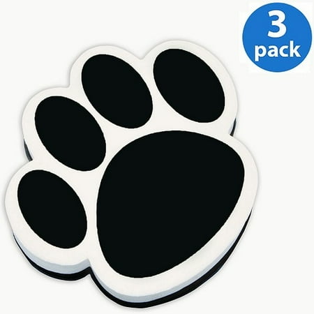 (3 pack) (3 Pack) Ashley, ASH10017, Paw Shaped Magnetic Whiteboard Eraser, 1 Each, Black,White
