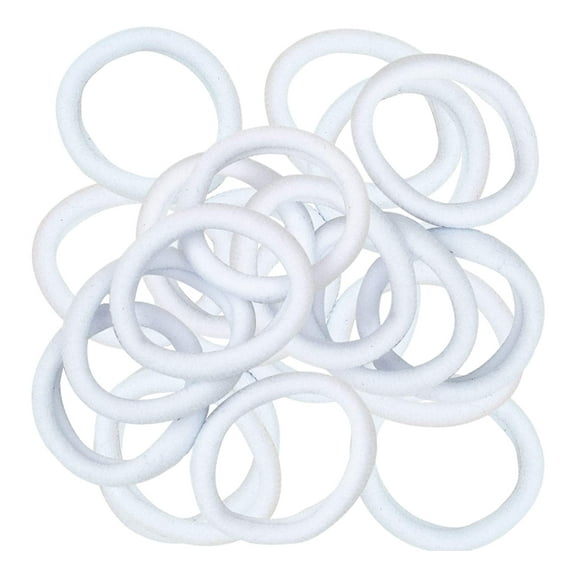 20 Pcs Elastic White Hair Ties for Girls, Teens Pony Tails Scunci Accessories, Stretchy Ponytail Holder, Nylon Fabric Scrunchies Bands, Seamless Gentle Fine-Hair Hold (M, White)