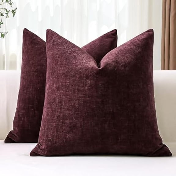 Eryueer Set of 2 Cushion Covers 40x40 cm Soft Chenille Decorative Throw Pillow Covers 16x16 Inch Square Cushion Case Solid Pillowcases for Couch Sofa Living Room Bed Home Decor (Bordeaux Red)