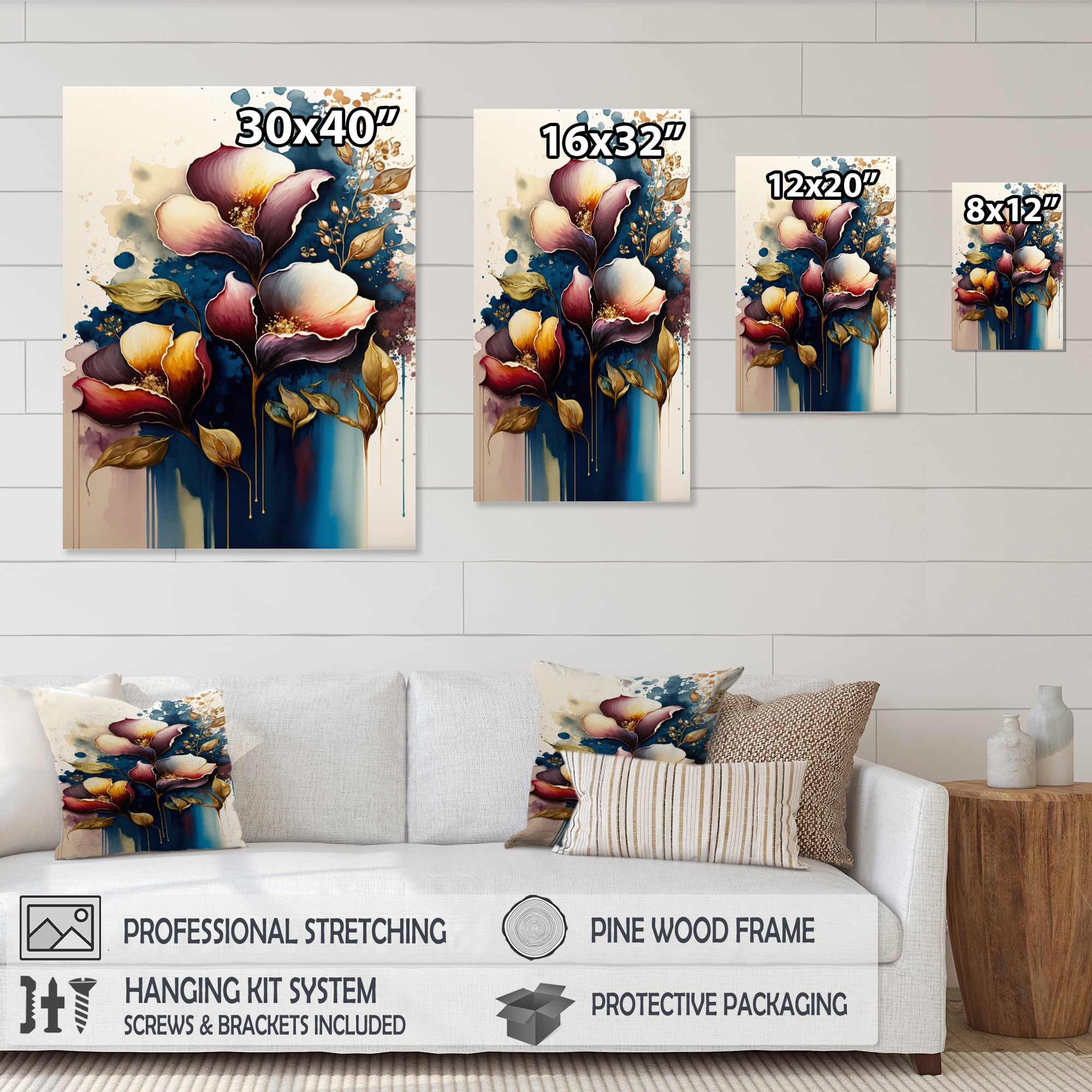 Designart Blue And Burgundy Cally Lily Bouquet III Canvas Wall Art
