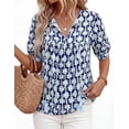 thumbnail image 2 of PRETTYGARDEN Womens Summer Boho Tops Vacation Outfits Casual Tie Front V Neck Peasant Blouses Puff Short Sleeve Shirts, 2 of 7