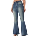 thumbnail image 5 of YanHoo Women's Flare Bell Bottom Jeans High Waisted Wide Leg Bootcut Jeans Vintage Y2k Streetwear Loose Fit Denim Pants Blue,S, 5 of 7