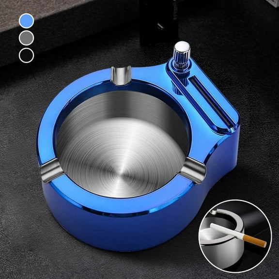COFEST Retro Metal Ashtray with Lighter, Vintage Multi-functional Ashtray, Stainless Steel Kerosene Lighter Gift, Fashionable Cigarette Ash Tray for Men Blue