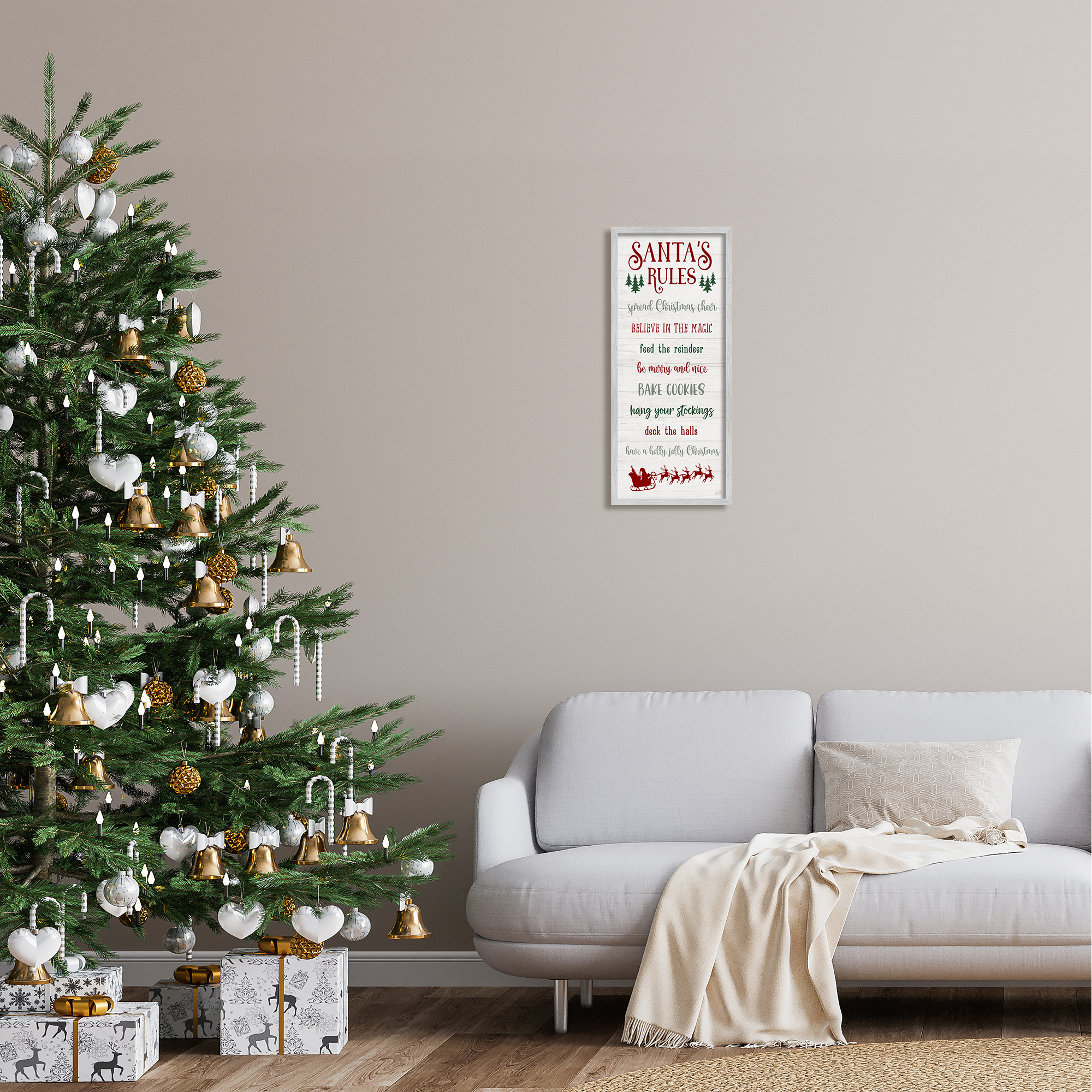 Stupell Industries Santa's Rules Holiday Holiday Painting Gray Framed Art Print Wall Art, 10 x 24