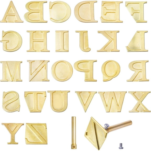 1Set 26Pcs Wood Burning Tip Sets Hot Stamps Tool with Uppercase Alphabet 26 Letters Hot Stamps Brass for DIY
