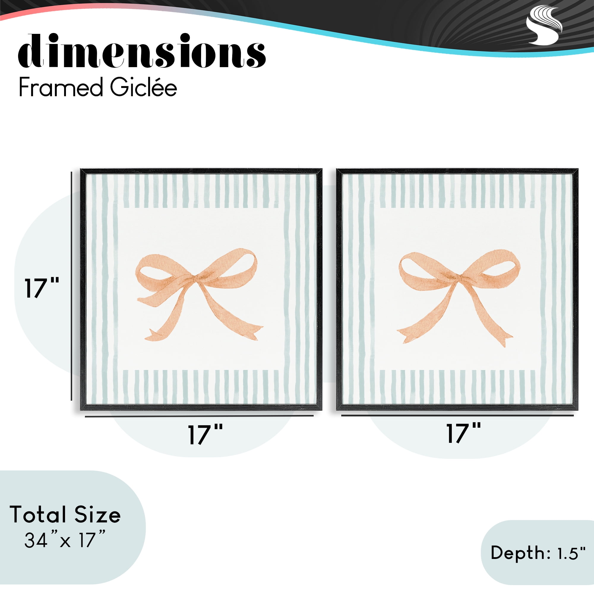 Stupell Industries Orange Bows and Blue Stripes 2 Piece Black Framed Giclee Art Set, design by Patricia Pinto