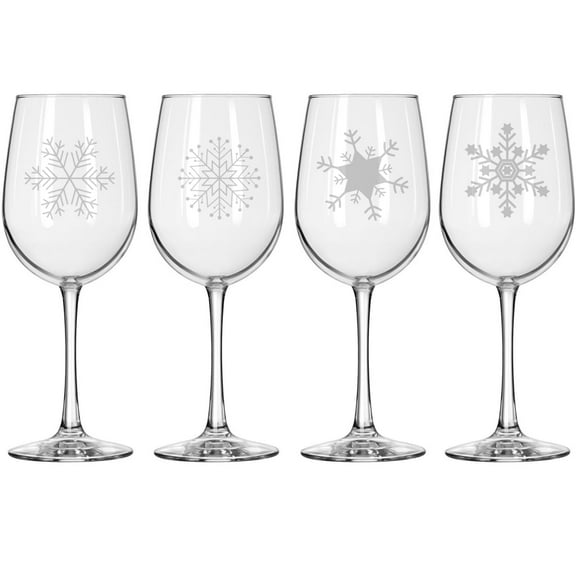 Set of 4 Wine Glass for Red or White Wine Gift Christmas Snowflake Collection (16 oz Tall Stemmed)