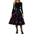 thumbnail image 3 of Fgvctg Valentine'S Day Womens Date Night Dress Formal Prom Vintage Cocktail 1950S Dress Love Heart Graphic Crewneck Dresses Plus Size Sweet Long Sleeve Clothes Trendy Outfits Black 3XL, 3 of 4