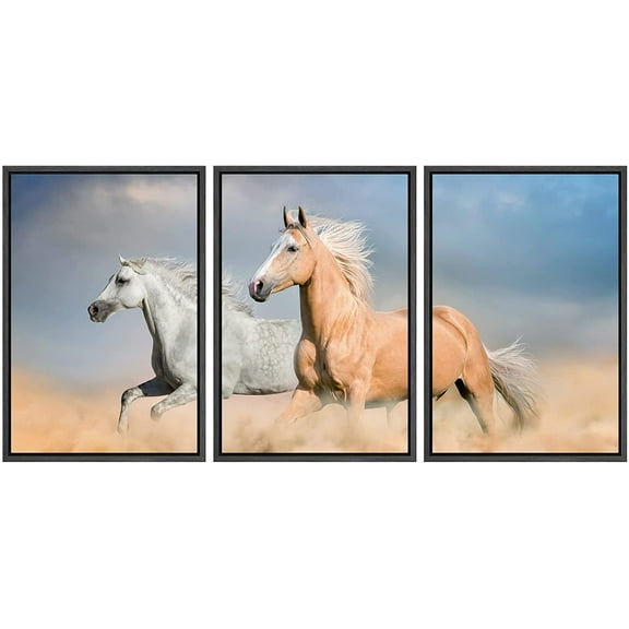 wall26 Framed Canvas Print Wall Art Set Wild Stallion Horses Country Farm Field Landscape Animals Nature Digital Art Realism Decorative Colorful for Living Room, Bedroom, Office - 24"x36"x3