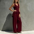 thumbnail image 5 of QATAINLAV Woman Matching Sets Sleeveless Ruffle Hem Tank Top and Wide Leg Pants Two Piece Summer Outfits Wine XL, 5 of 7