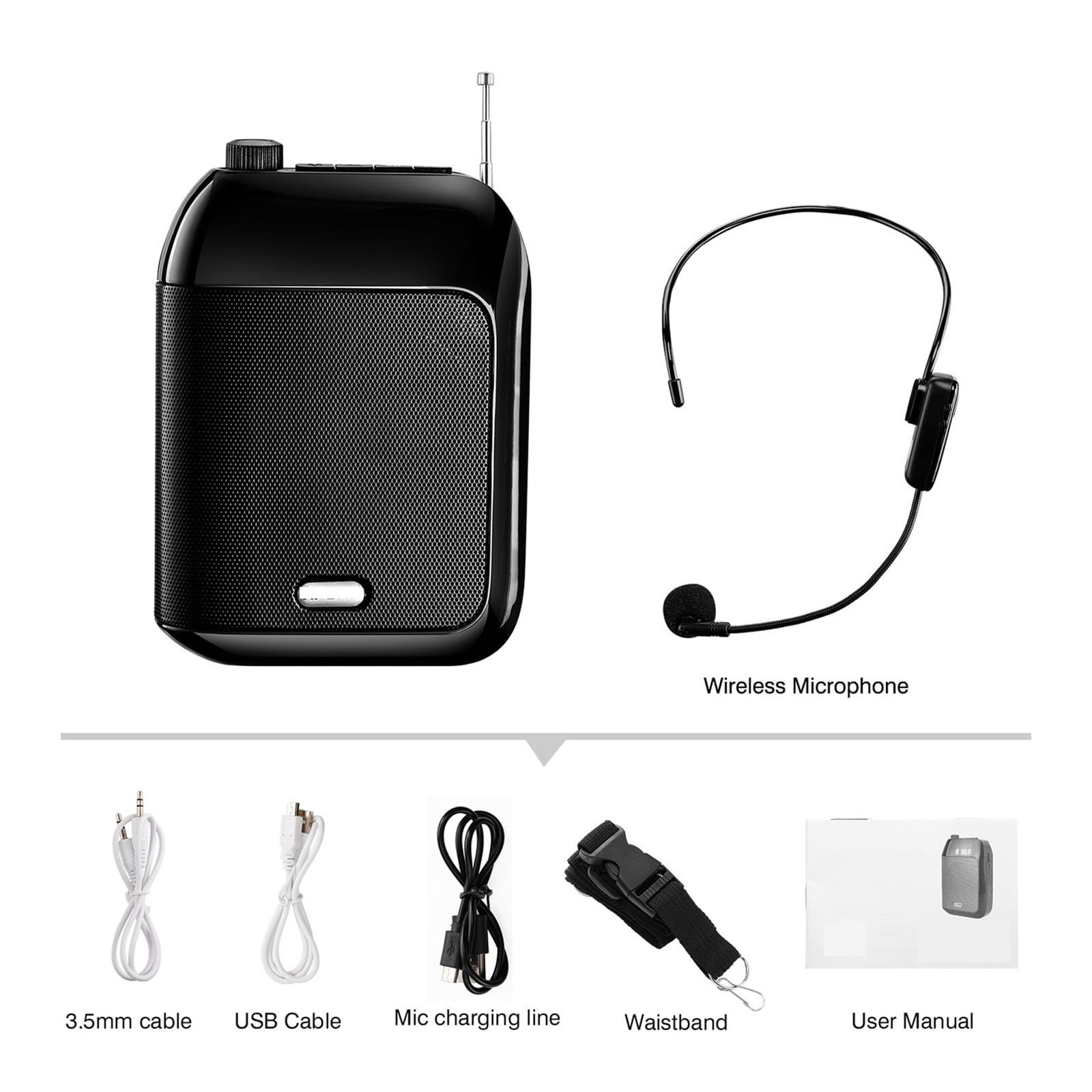Megaphone UHF Wireless Blue-tooth Speaker 15W Cordless Voice Amplifier Loudspeaker 7.4V FM Radio ,Wide Coverage Area