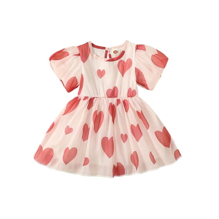 

Girl Valentine s Day Dress Short Sleeve Heart Print A-Line Dress