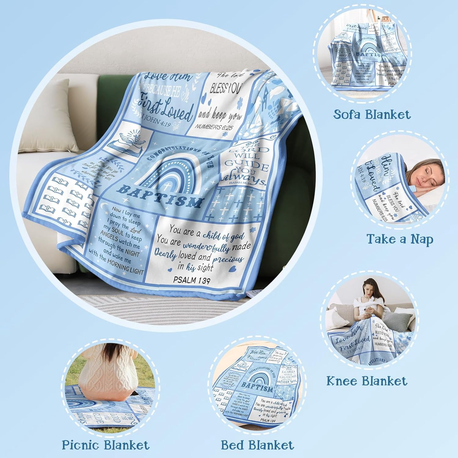 Baptism Gifts for Boys, Baptismal Blanket 40"x50", Christening Gifts for Boy, Unique Baptism Favors