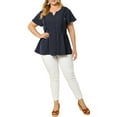 thumbnail image 3 of Unique Bargains Women's Plus Size Work Fashion Short Sleeve Elastic Waist Peplum Top 1X Navy Blue, 3 of 8