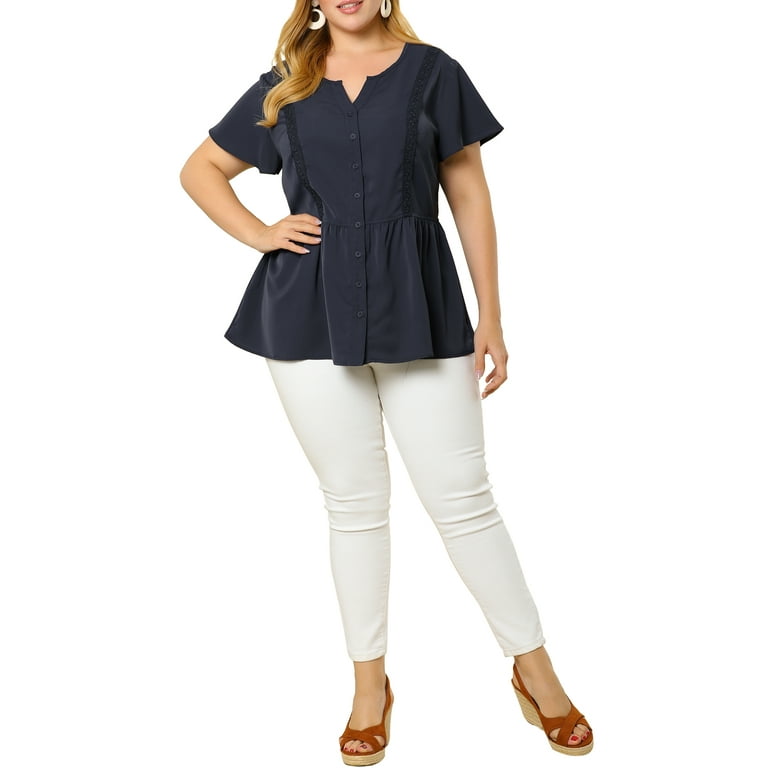 Unique Bargains Women's Plus Size Work Fashion Short Sleeve Unique Bargains Women's Plus Size Work Fashion Short Sleeve